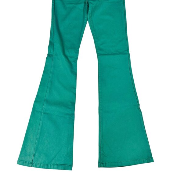 Edikted Pants Womens MED Green High Rise Flare Bell Bottom Stretch Zip Fly - Picture 3 of 11
